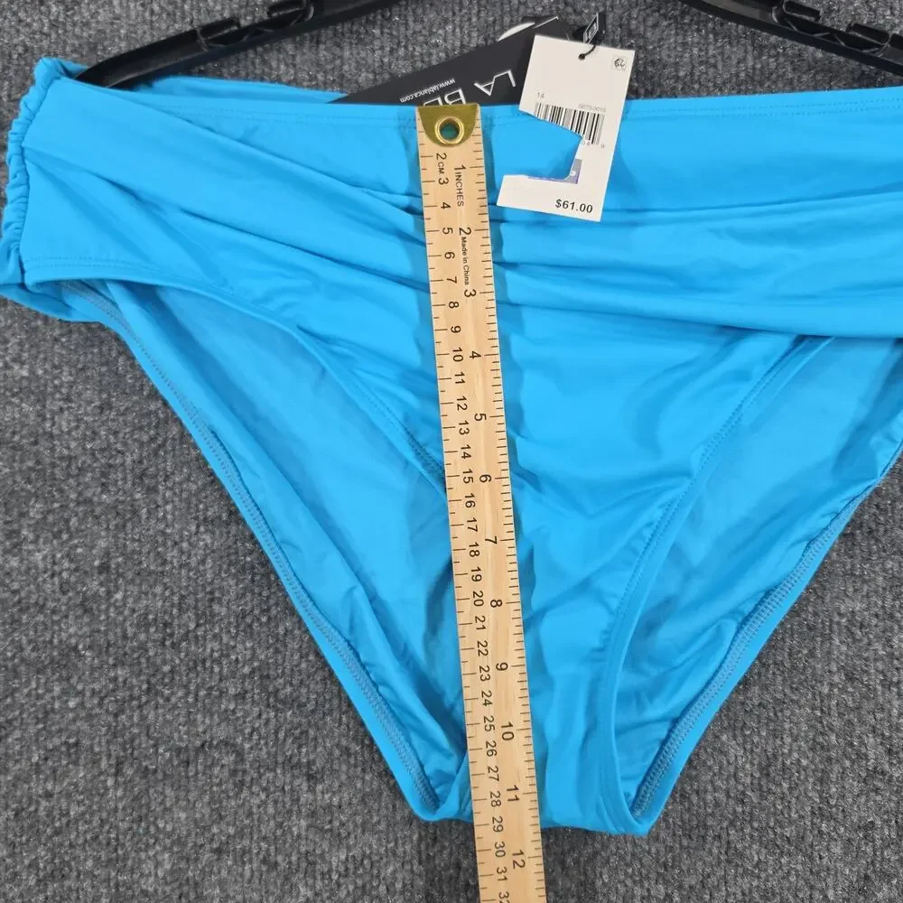 La Blanca Women's Size 14 Turquoise Blue Shirred Foldover Bikini Bottom UPF 50+